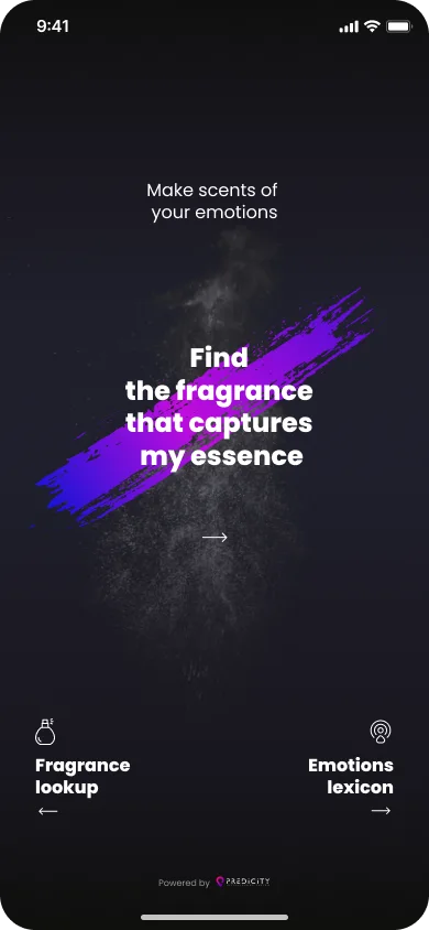 L’écran d’accueil de Spark, qui propose de partir d’un parfum ou d’une émotion.